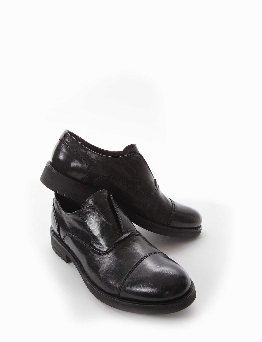 Hombre Barca | Zapatos Con Cordones Tacon 2 Cm Piel Negro