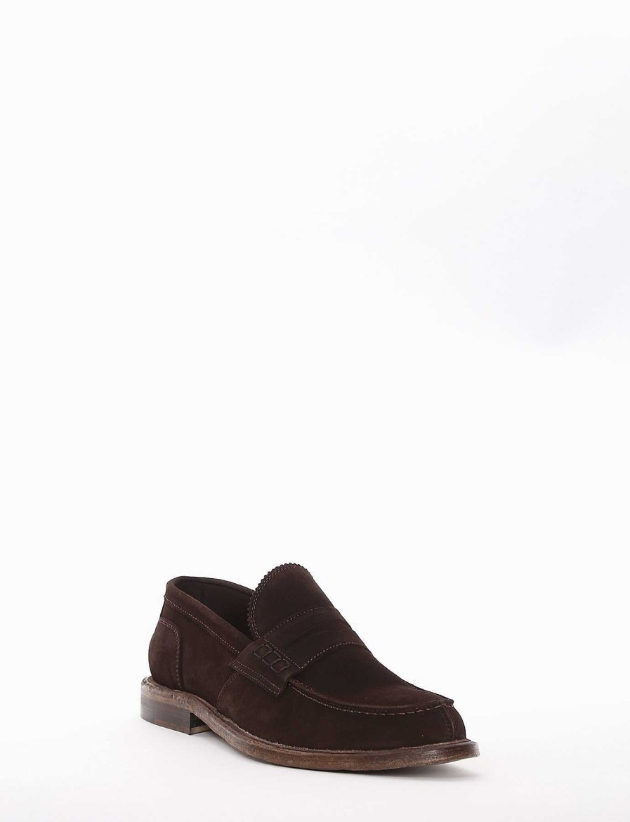 Hombre Barca | Mocasines Tacon 2 Cm Gamuza Marron Oscuro