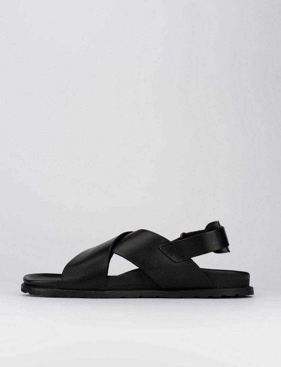 Hombre Barca | Sandalias Tacon 1 Cm Piel Negra