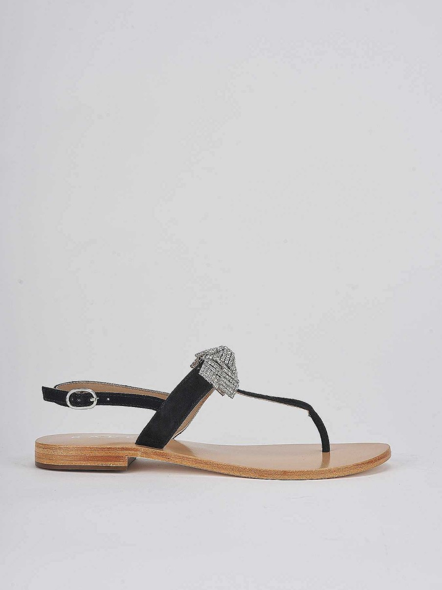 Mujer Barca | Sandalias Tacon Bajo Tacon 1 Cm Ante Negro