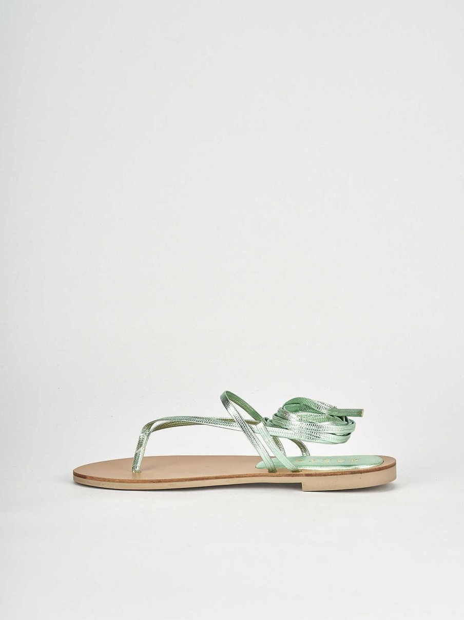 Mujer Barca | Sandalias Tacon Bajo Tacon 1 Cm Piel Verde