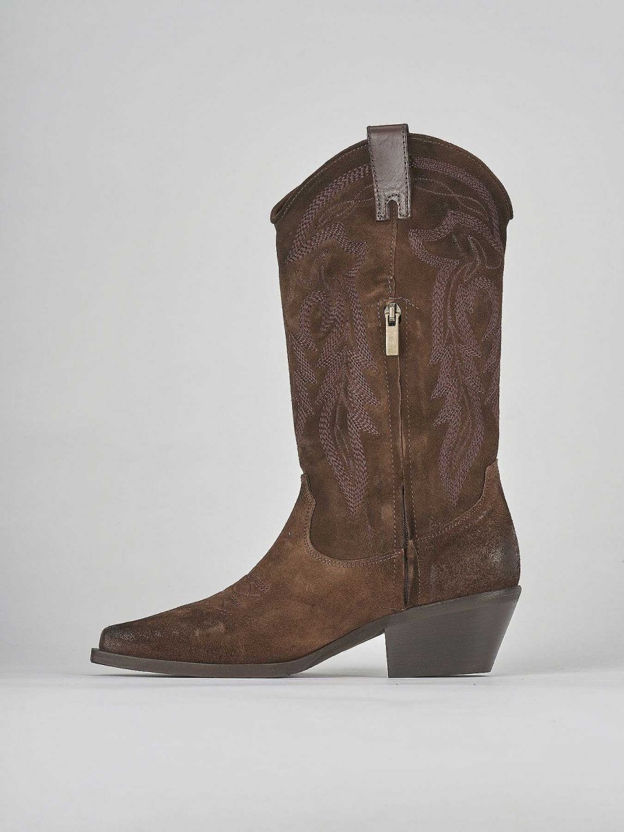 Mujer Barca | Botas Tacon Bajo Tacon 4 Cm Gamuza Marron Oscuro