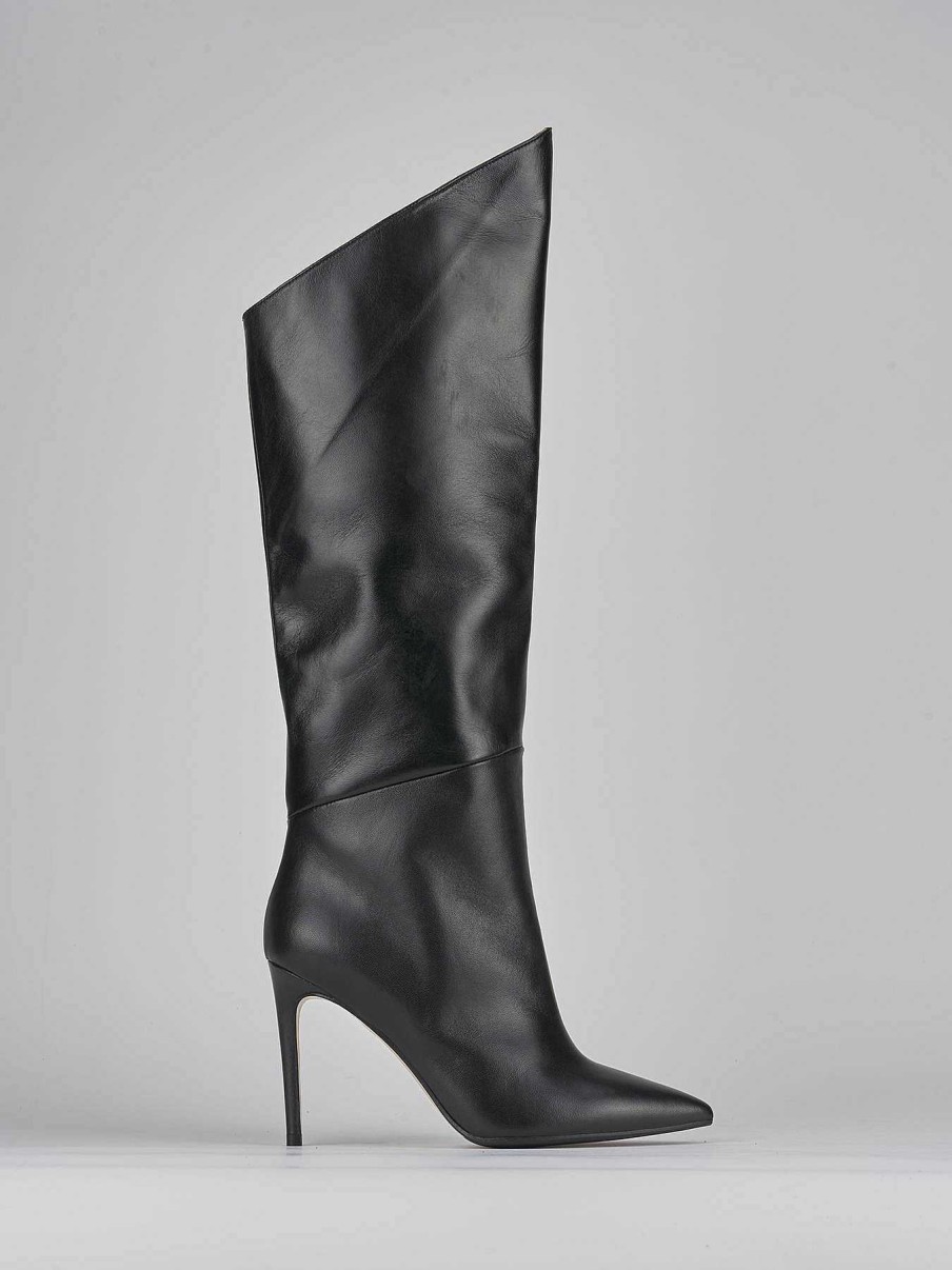 Mujer Barca | Botas De Tacon Alto Tacon 11 Cm Cuero Negro