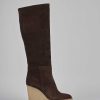 Mujer Barca | Botas De Tacon Tacon 8 Cm Ante Marron Oscuro