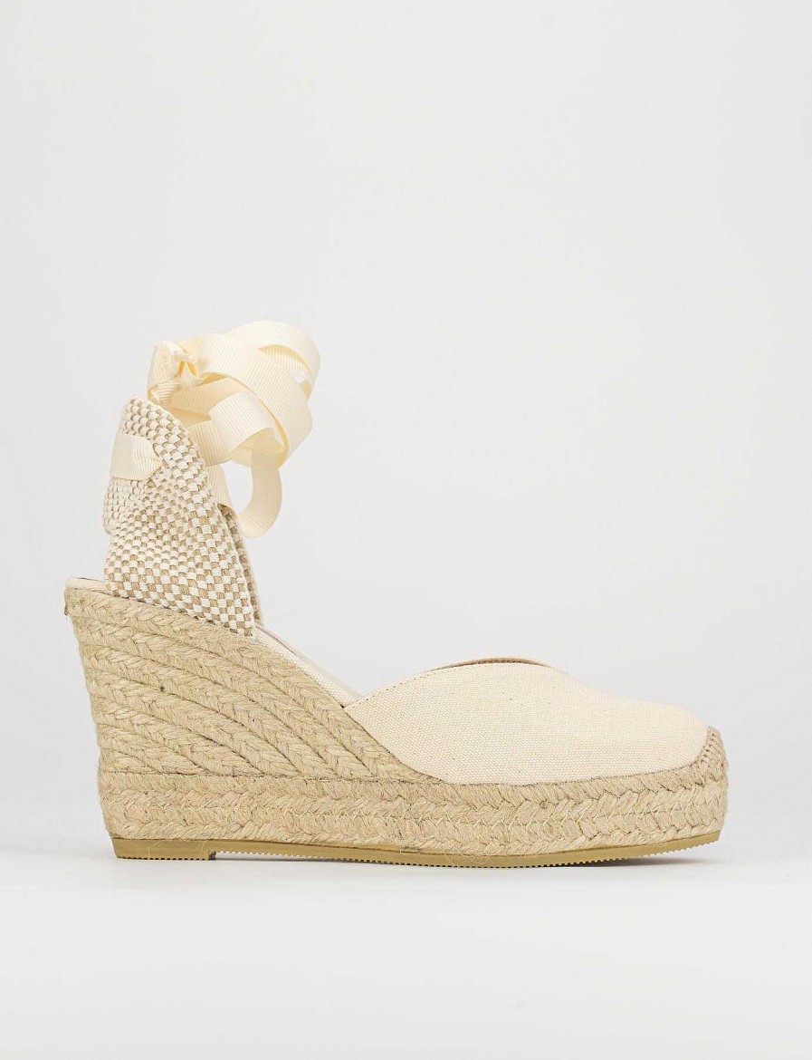 Mujer Barca | Alpargata Zeppa 10 Cm Beige Tessuto