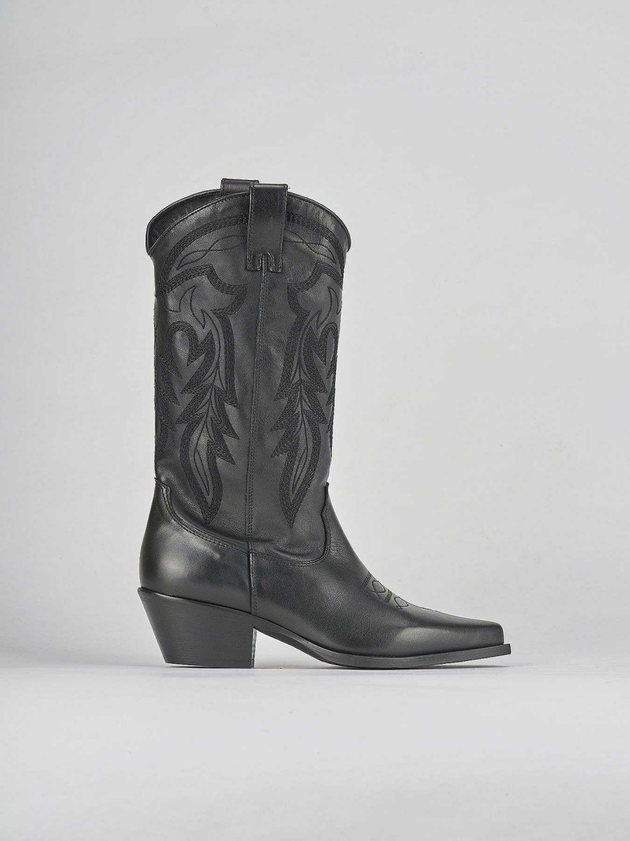 Mujer Barca | Botas Tacon Bajo Tacon 4 Cm Piel Negra