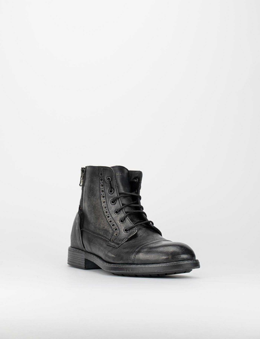 Hombre Barca | Botas Militares Tacon 2 Cm Cuero Negro