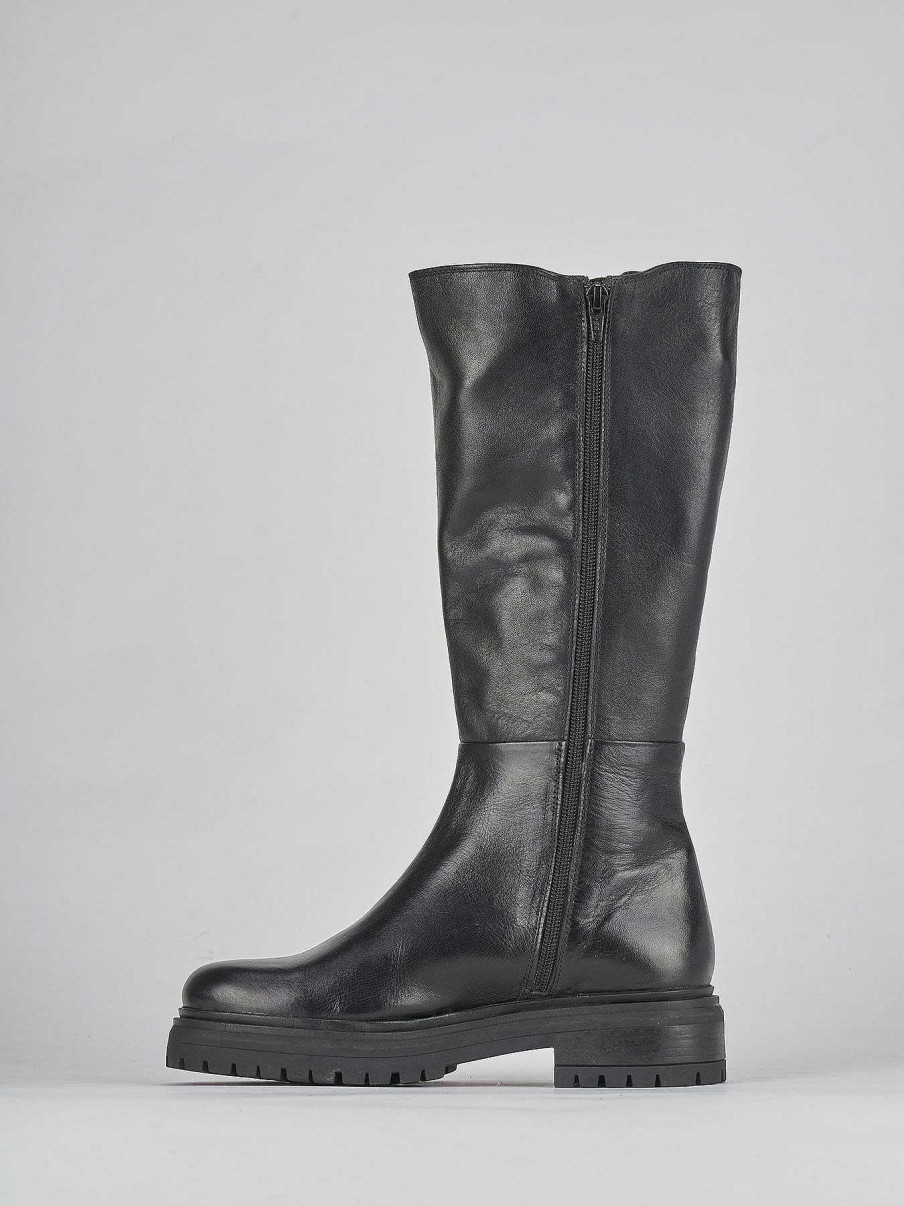 Mujer Barca | Botas Tacon Bajo Tacon 2 Cm Piel Negra