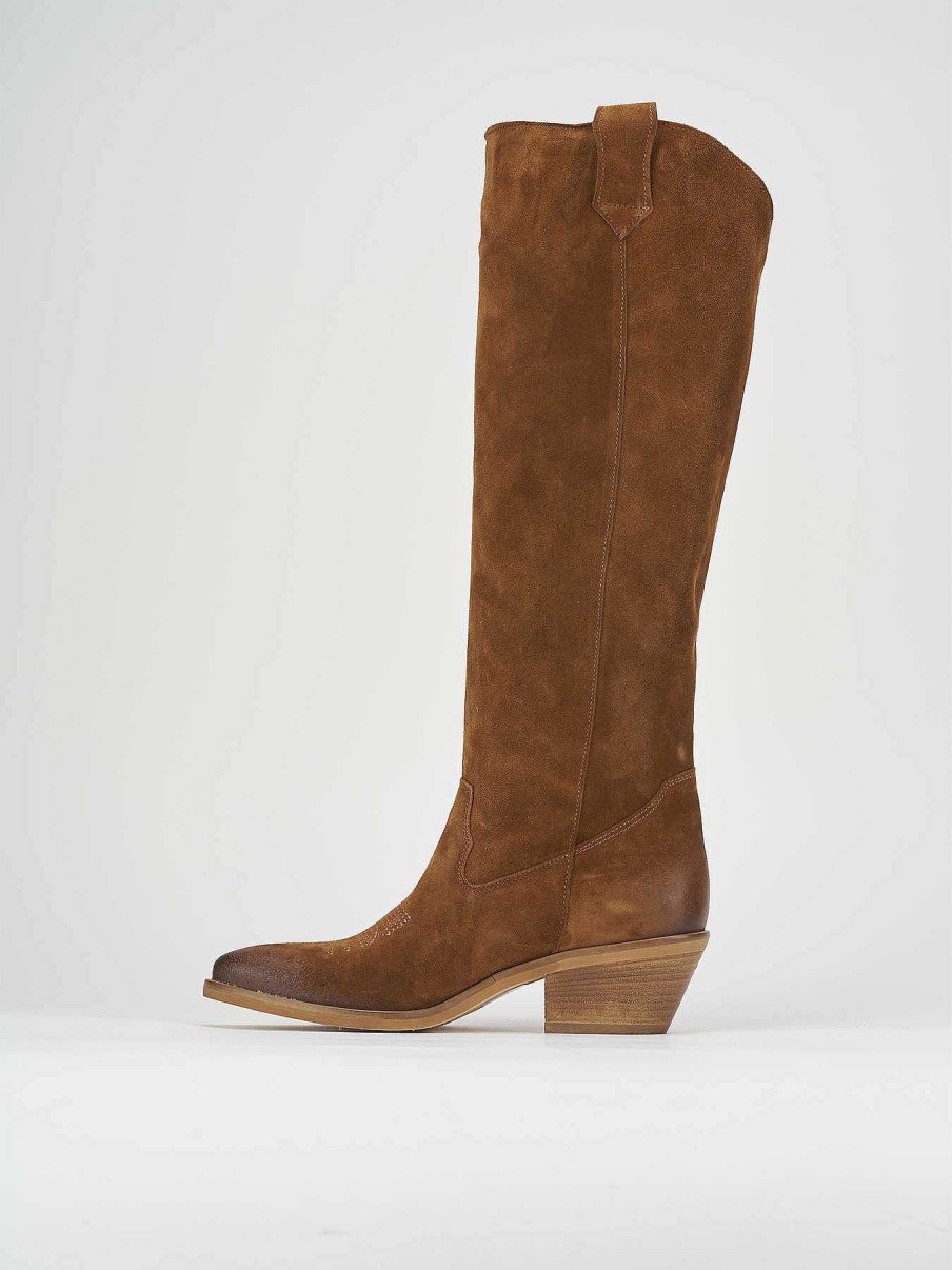 Mujer Barca | Botas Tacon Bajo Tacon 4 Cm Ante Marron