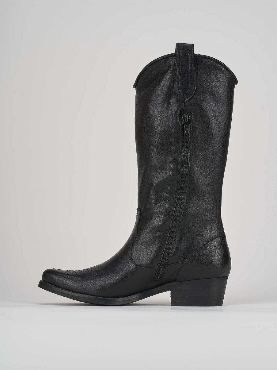 Mujer Barca | Botas Tacon Bajo Tacon 3 Cm Piel Negra