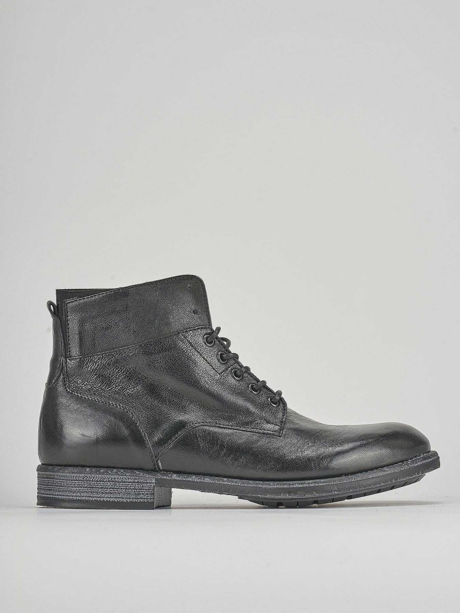 Hombre Barca | Botas Militares Tacon 1 Cm Cuero Negro