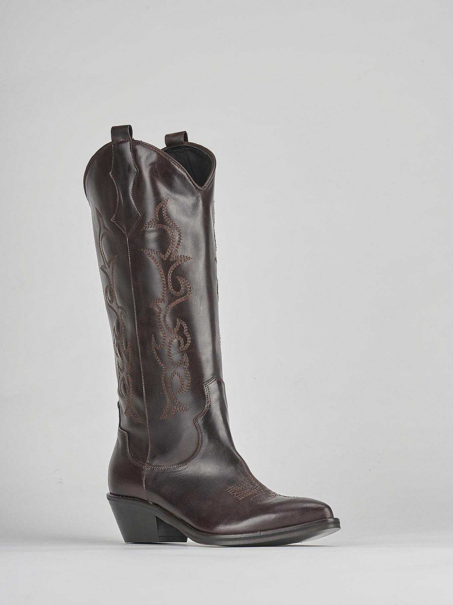 Mujer Barca | Botas Tacon Bajo Tacon 3 Cm Piel Marron Oscuro