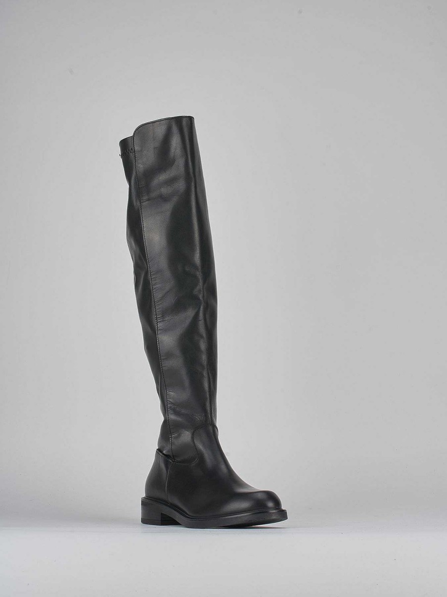 Mujer Barca | Botas Tacon Bajo Tacon 2 Cm Piel Negra