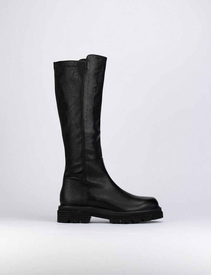 Mujer Barca | Botas Tacon Bajo Tacon 2 Cm Piel Negra