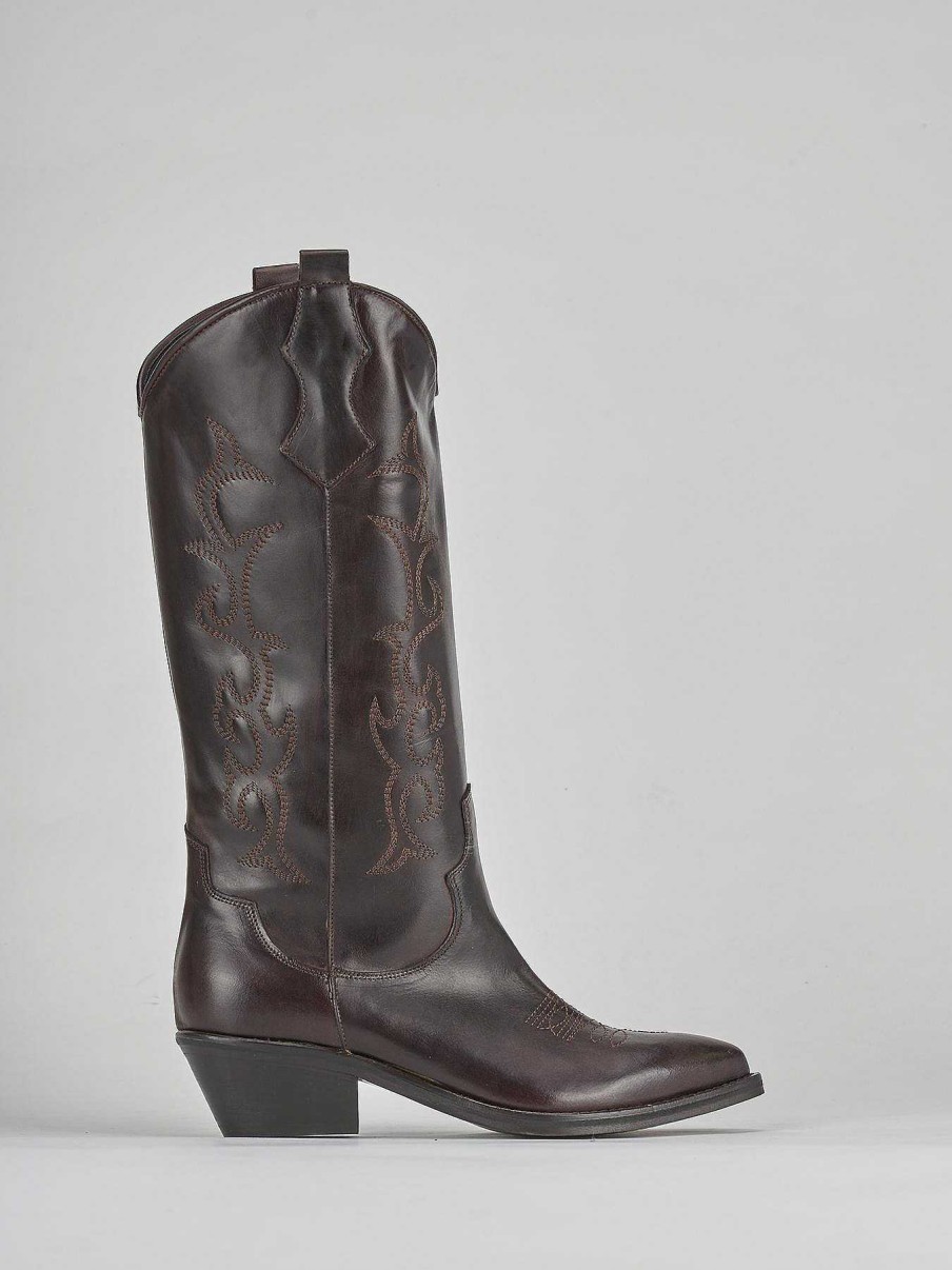 Mujer Barca | Botas Tacon Bajo Tacon 3 Cm Piel Marron Oscuro