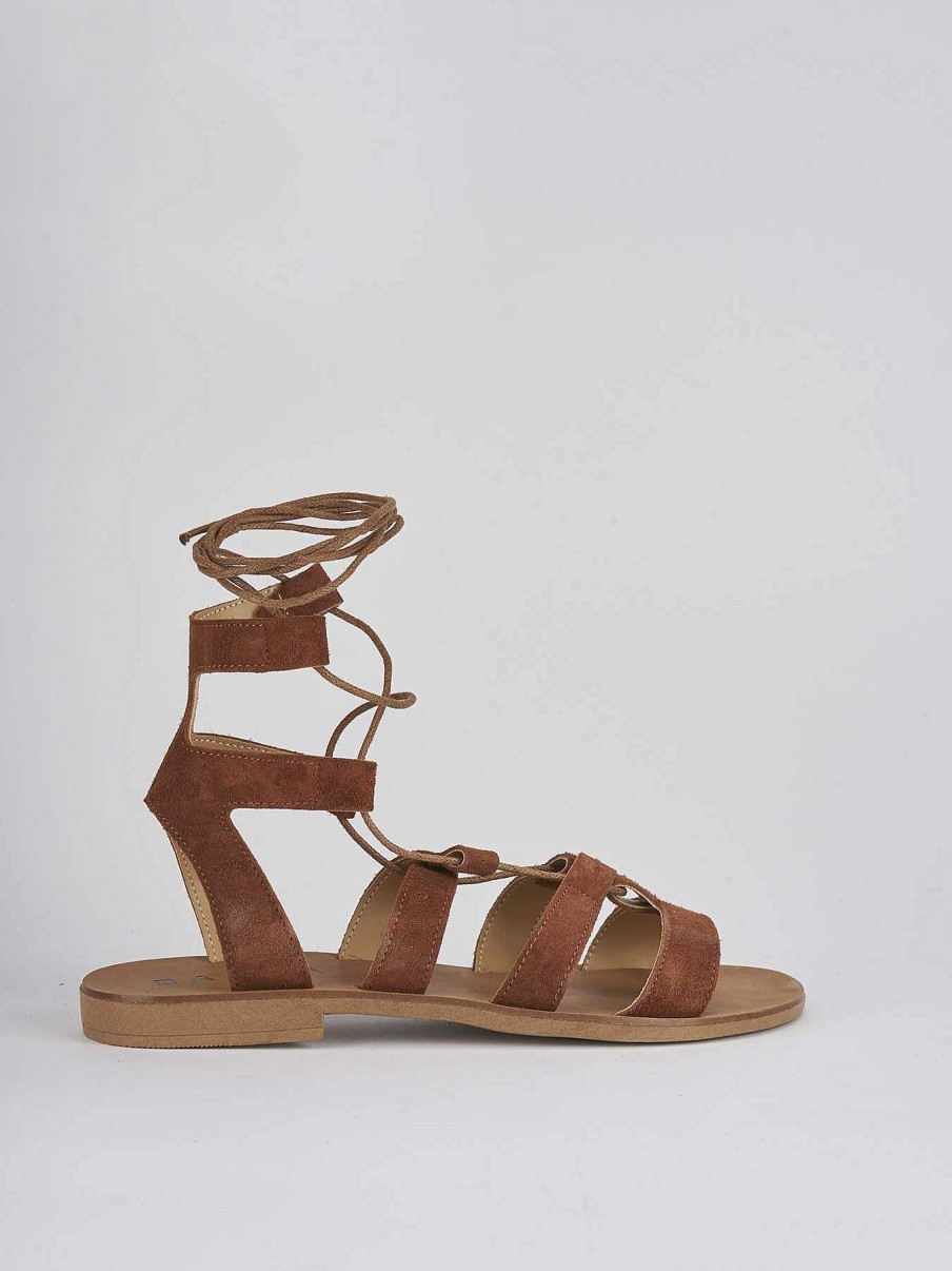 Mujer Barca | Sandalias Tacon Bajo Tacon 1 Cm Ante Marron