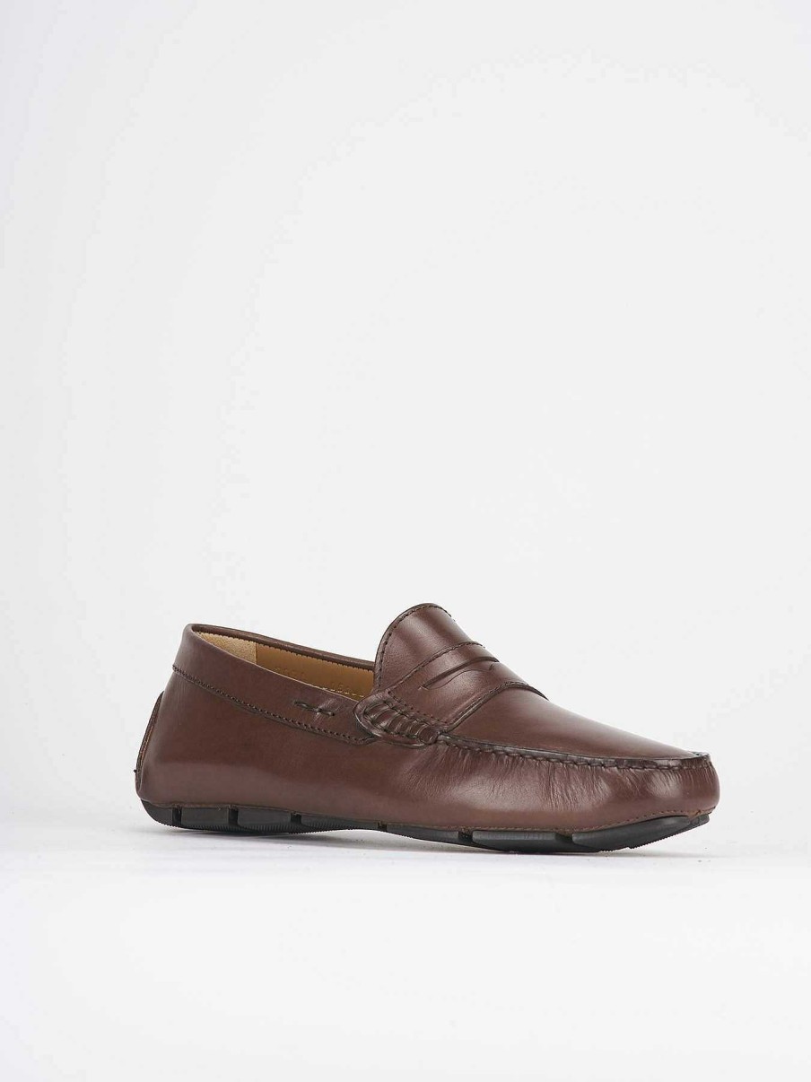 Hombre Barca | Mocasines Piel Marron Oscuro