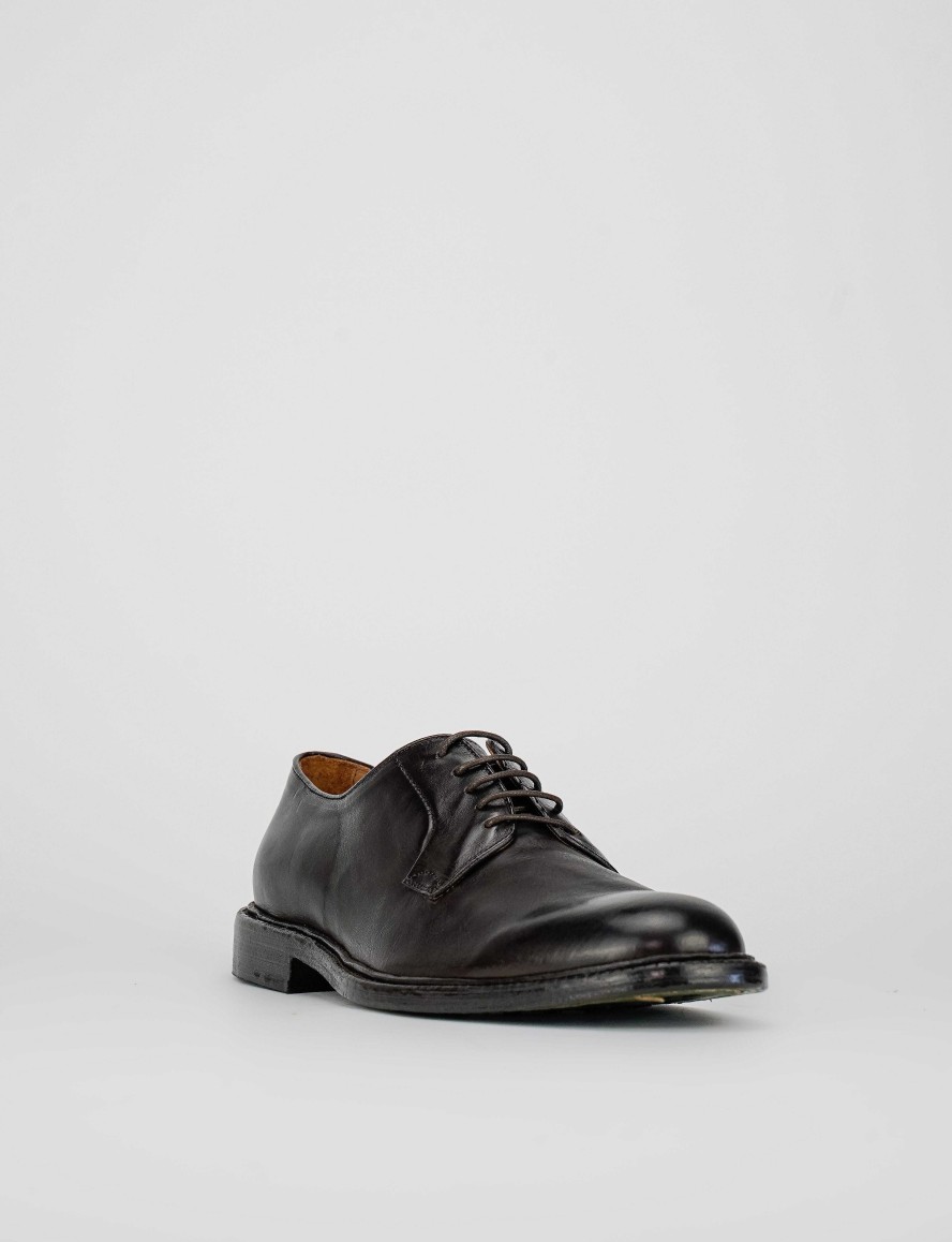 Hombre Barca | Zapatos Con Cordones Tacon 1 Cm Piel Marron Oscuro