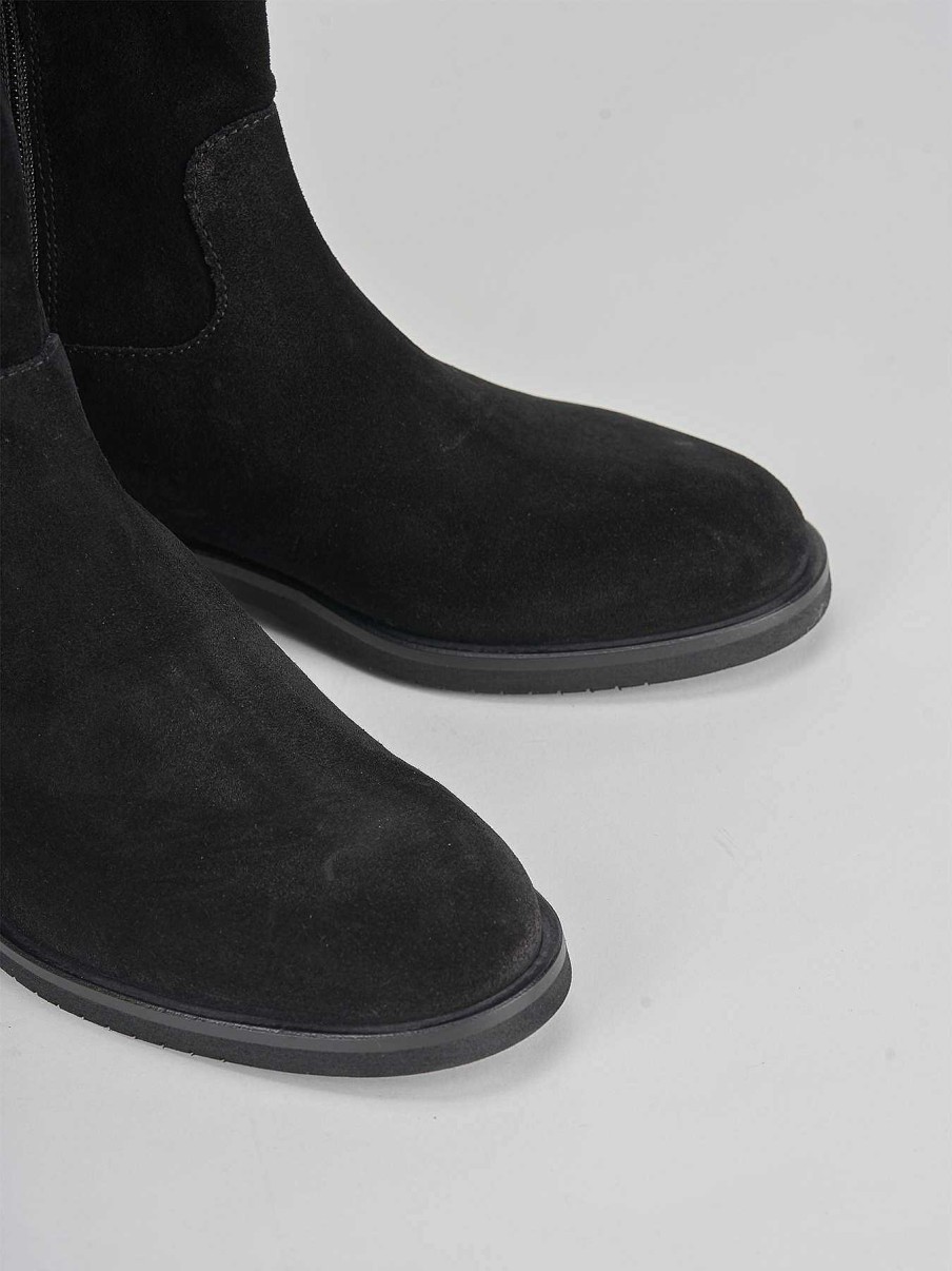 Mujer Barca | Botas Tacon Bajo Tacon 2 Cm Ante Negro