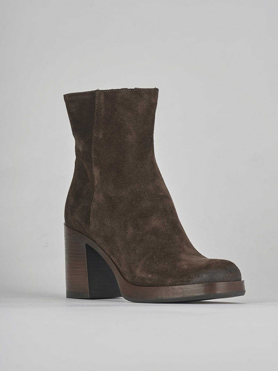 Mujer Barca | Botines Tacon Tacon 8 Cm Ante Marron Oscuro