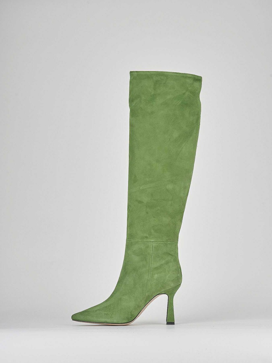 Mujer Barca | Botas De Tacon Alto Tacon 10 Cm Ante Verde