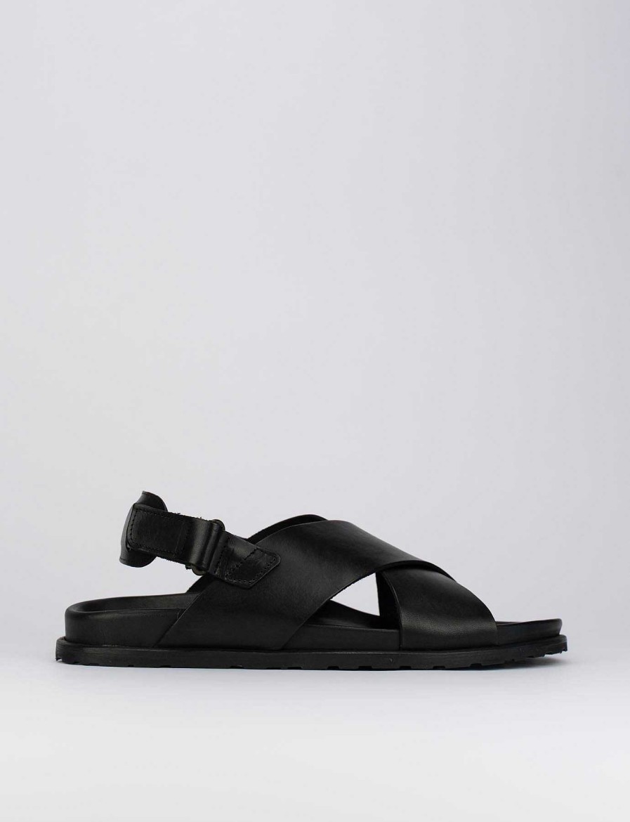 Hombre Barca | Sandalias Tacon 1 Cm Piel Negra