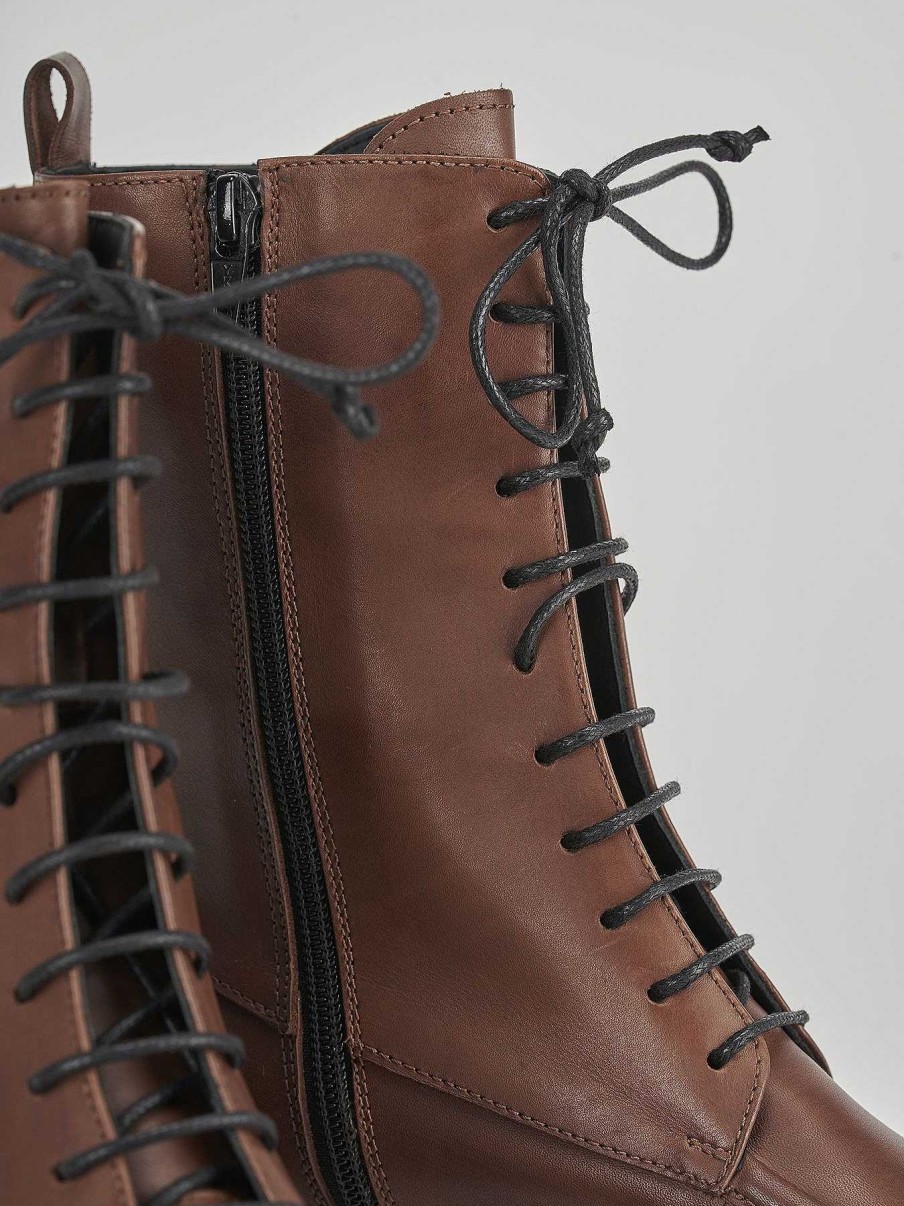 Mujer Barca | Botas Militares Tacon 1 Cm Piel Marron