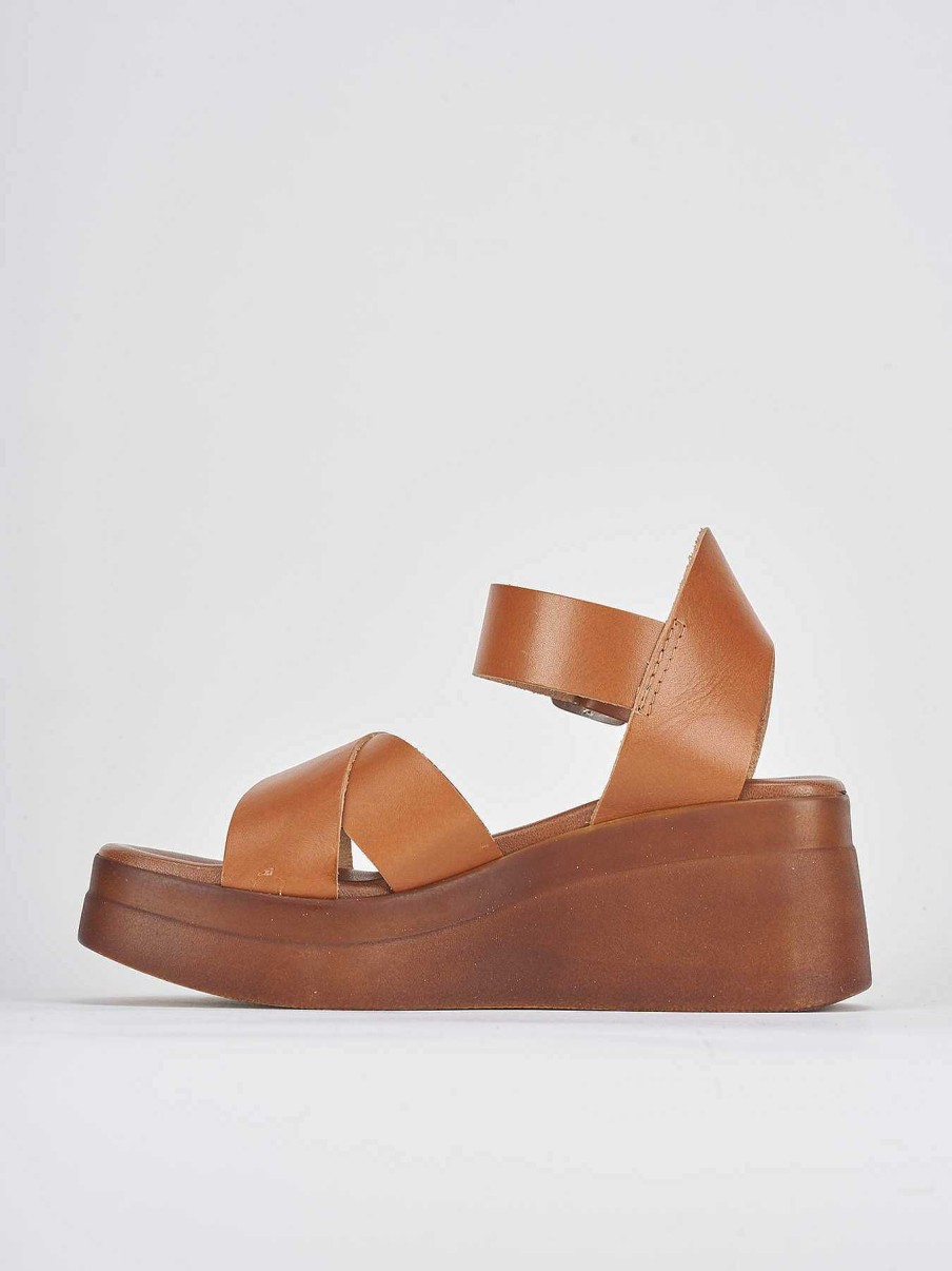 Mujer Barca | Sandali Zeppa Tacco 5Cm Piel Marrone