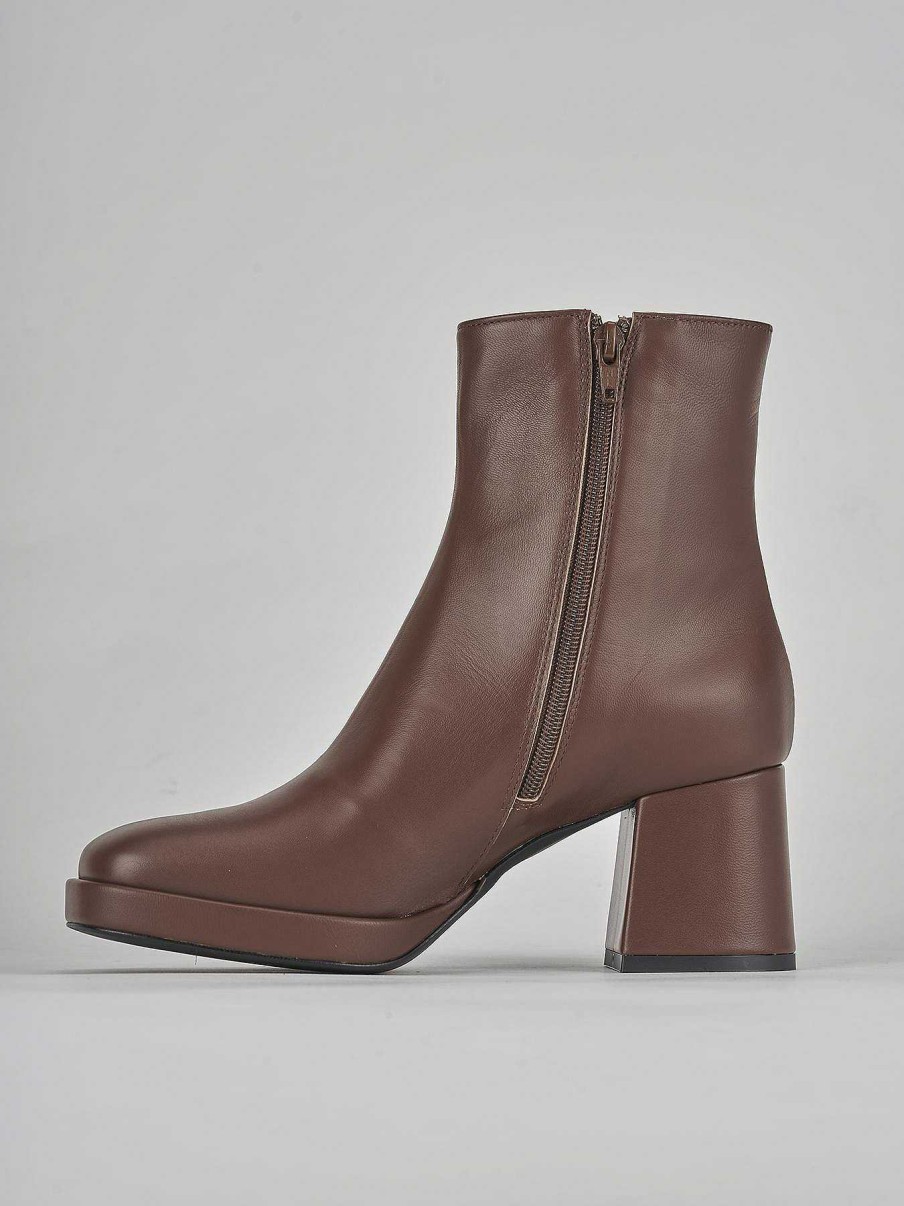 Mujer Barca | Botines Tacon Tacon 5 Cm Piel Marron