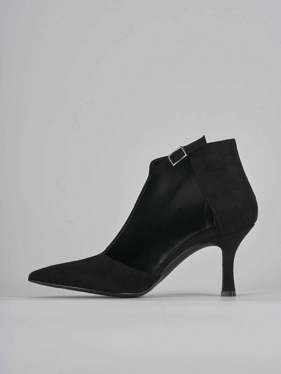 Mujer Barca | Botines De Tacon Alto Tacon 7 Cm Ante Negro