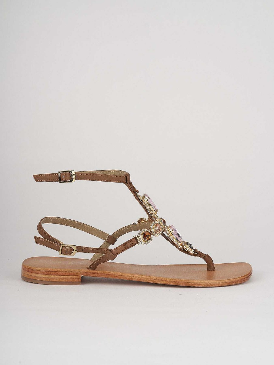 Mujer Barca | Sandalias Tacon Bajo Tacon 1 Cm Piel Marron